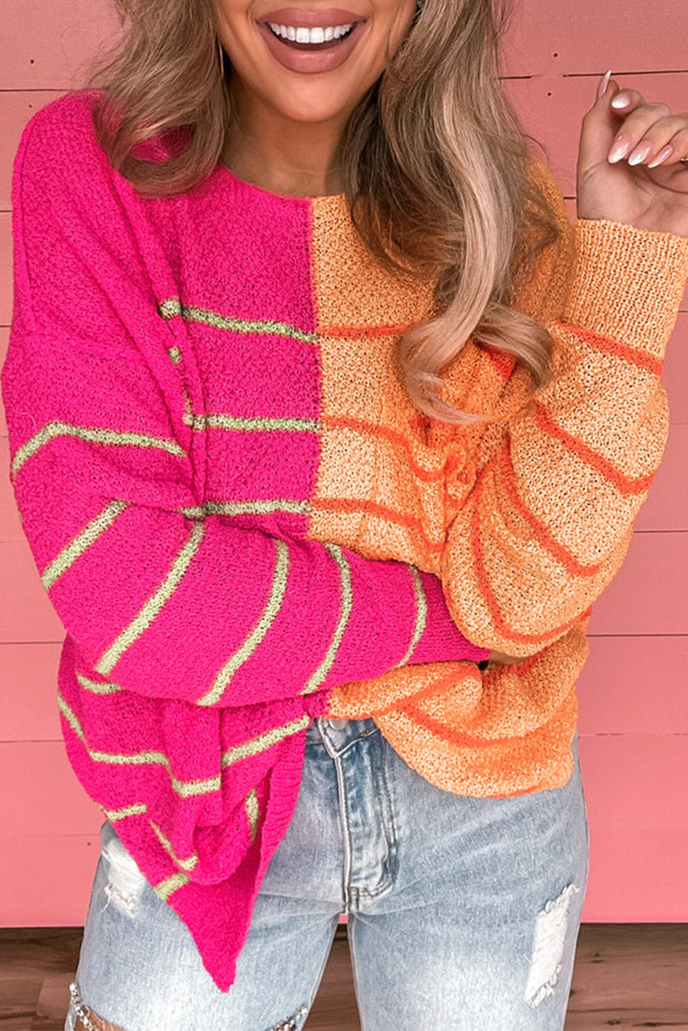 Striped Color Block Loose Fit Knit Sweater