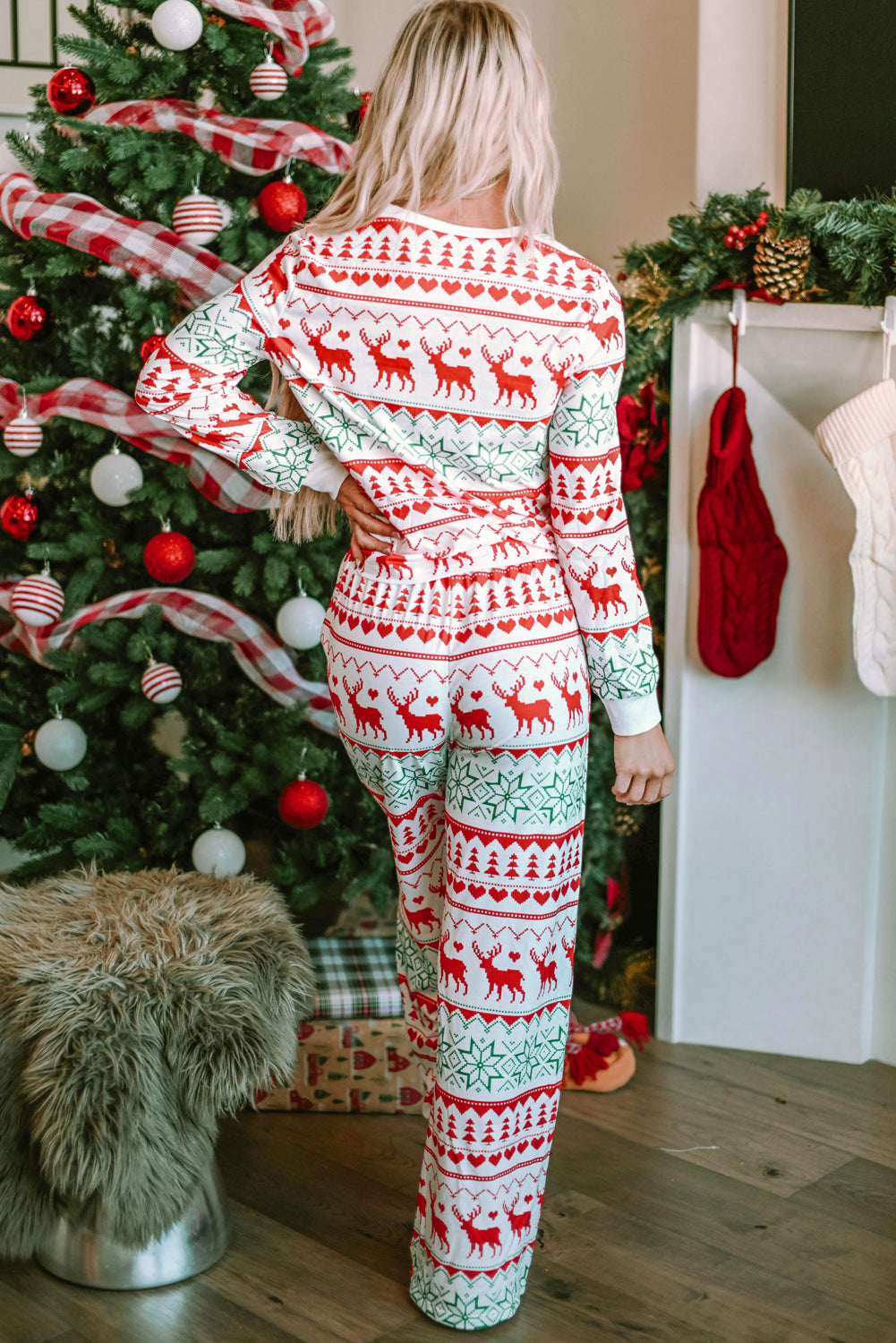 Christmas Print Pullover and Pants Lounge Set