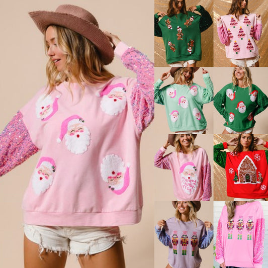 Christmas Sequin Sleeve Sweatshirt