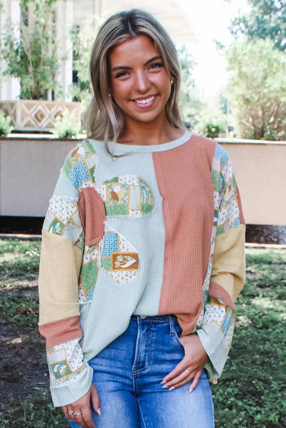 Waffle Flower Patchwork Sweatshirt