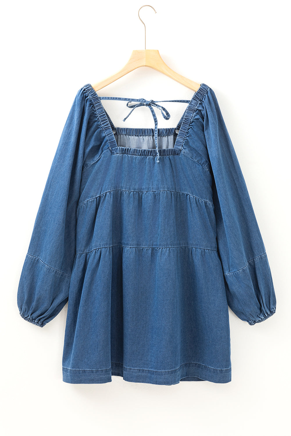 Square Neck Pockets Denim Dress