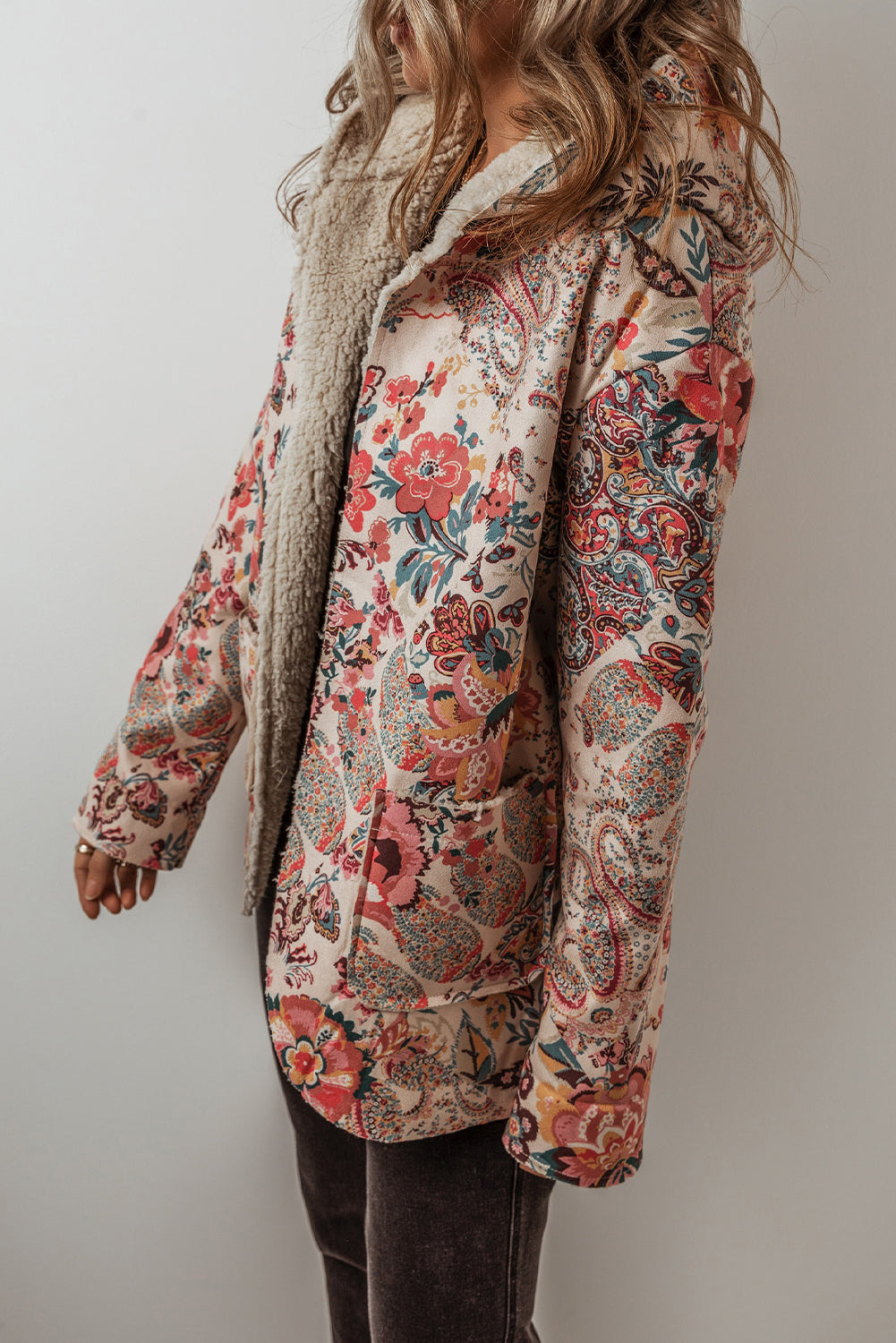 Paisley Floral Sherpa Lined Hooded Jacket