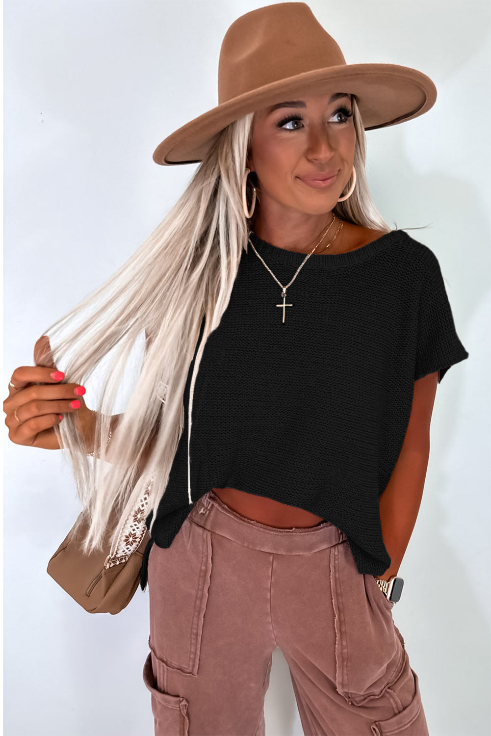 Solid Side Slits Sweater Tee