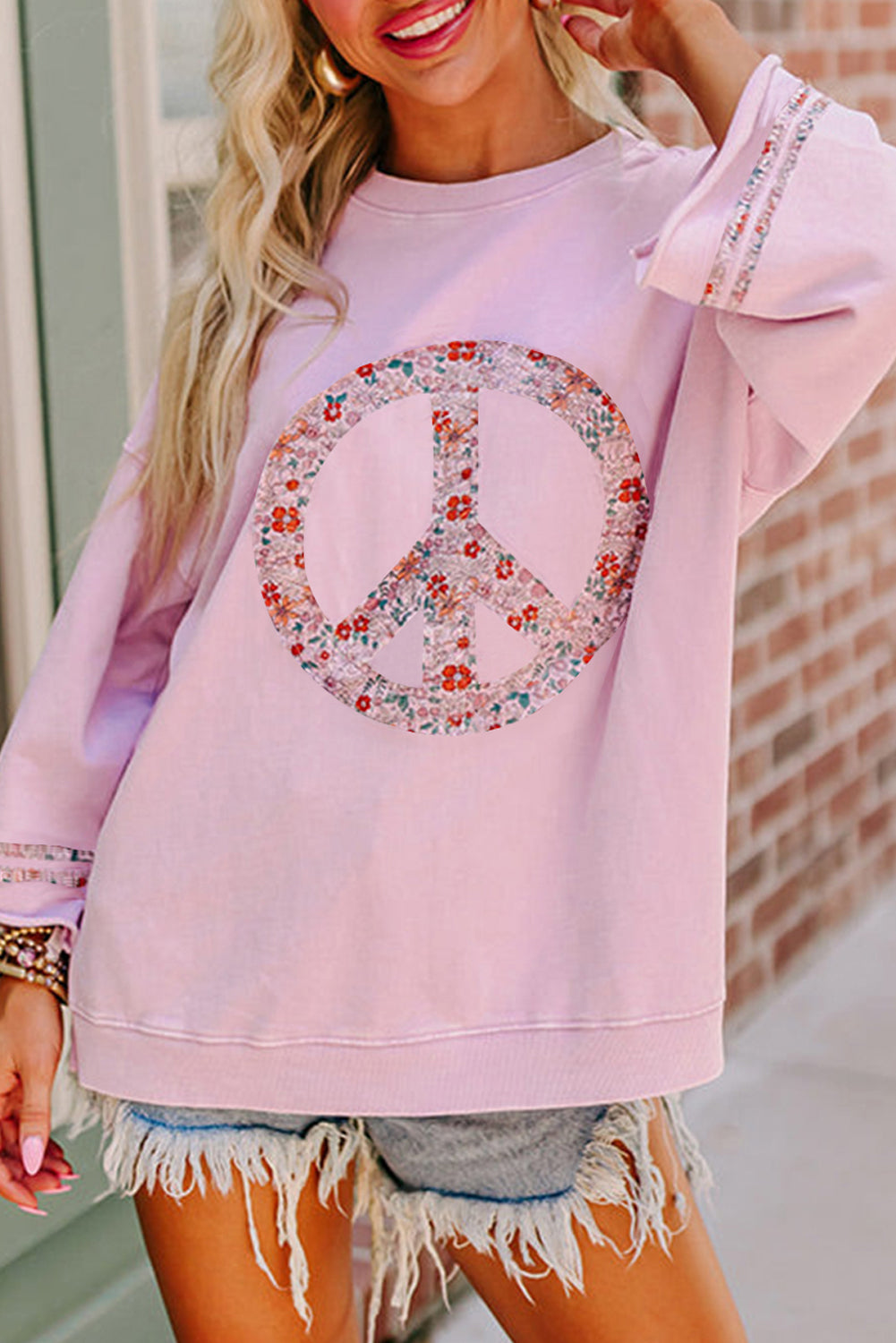 Floral Peace Sign Graphic Top