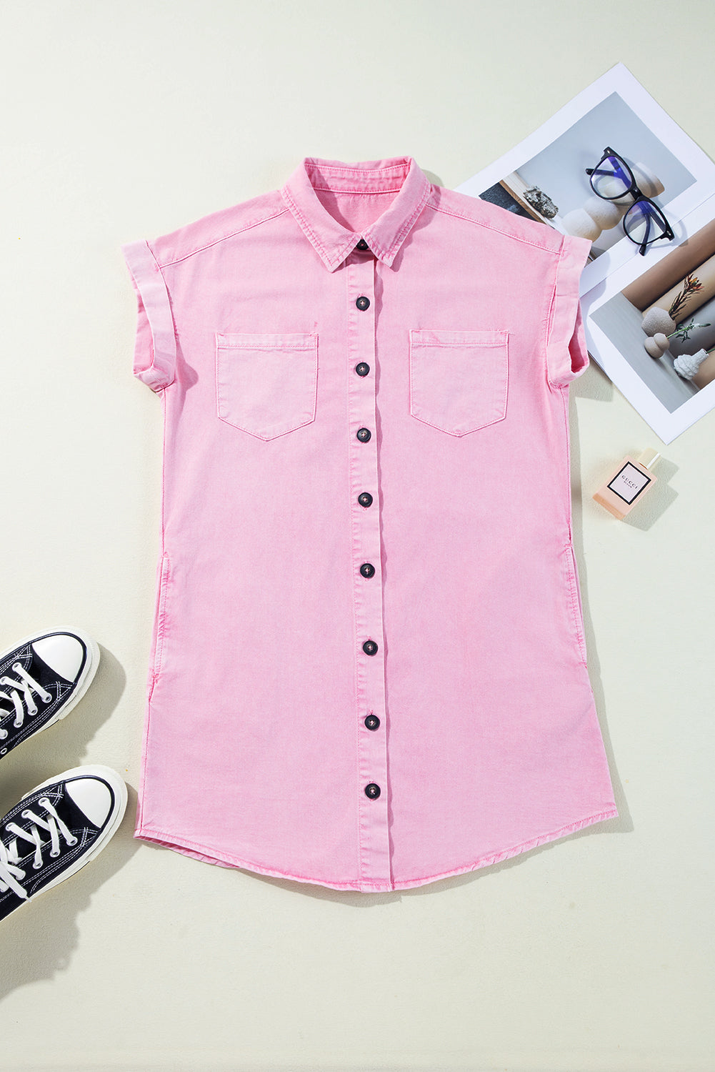 Chest Pocket Denim Shirt Dress