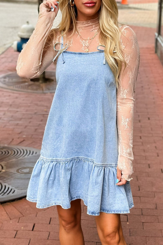 Spaghetti Straps Ruffle Hem Denim Dress