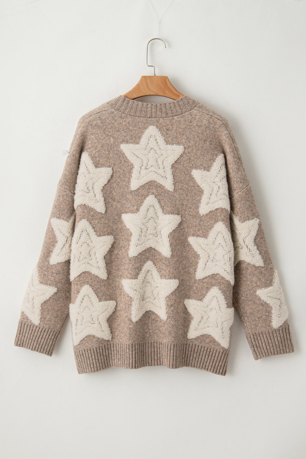 Star Textured Sweater Pockets Cardigan