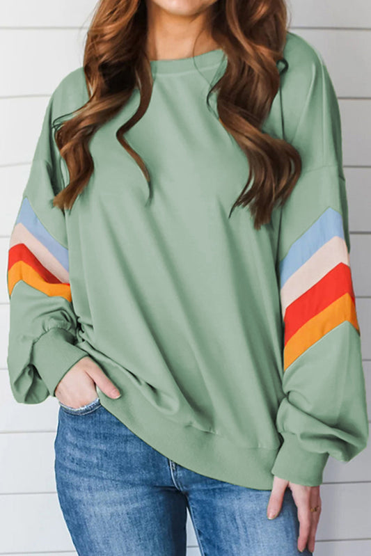 Rainbow Striped Sleeve Sweatshirt