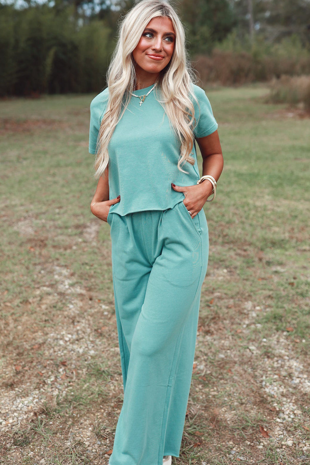 Tee and Wide Leg Pants 2 Pics Set