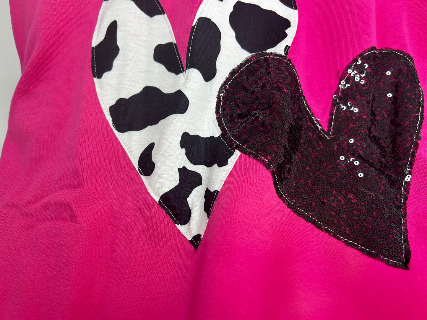 Pink Cow & Sequin Heart Sweatshirt