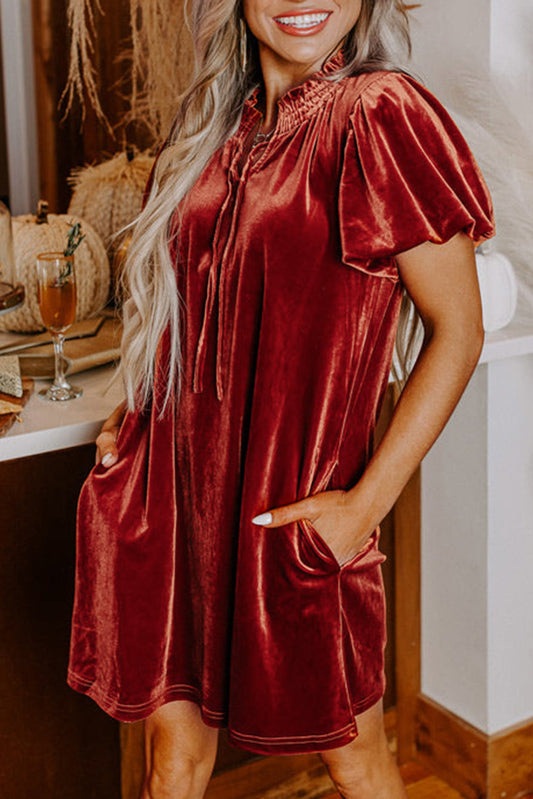 Velvet Puff Sleeve Mini Dress