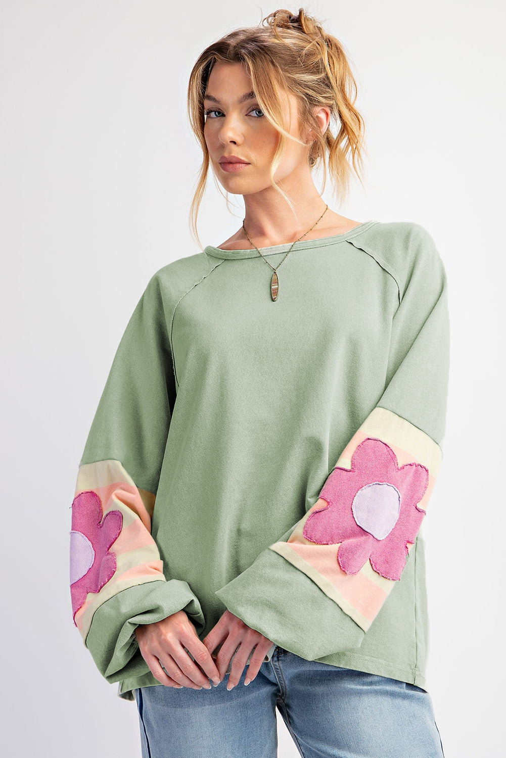 Flower Patchwork Exposed Seam Oversized Top