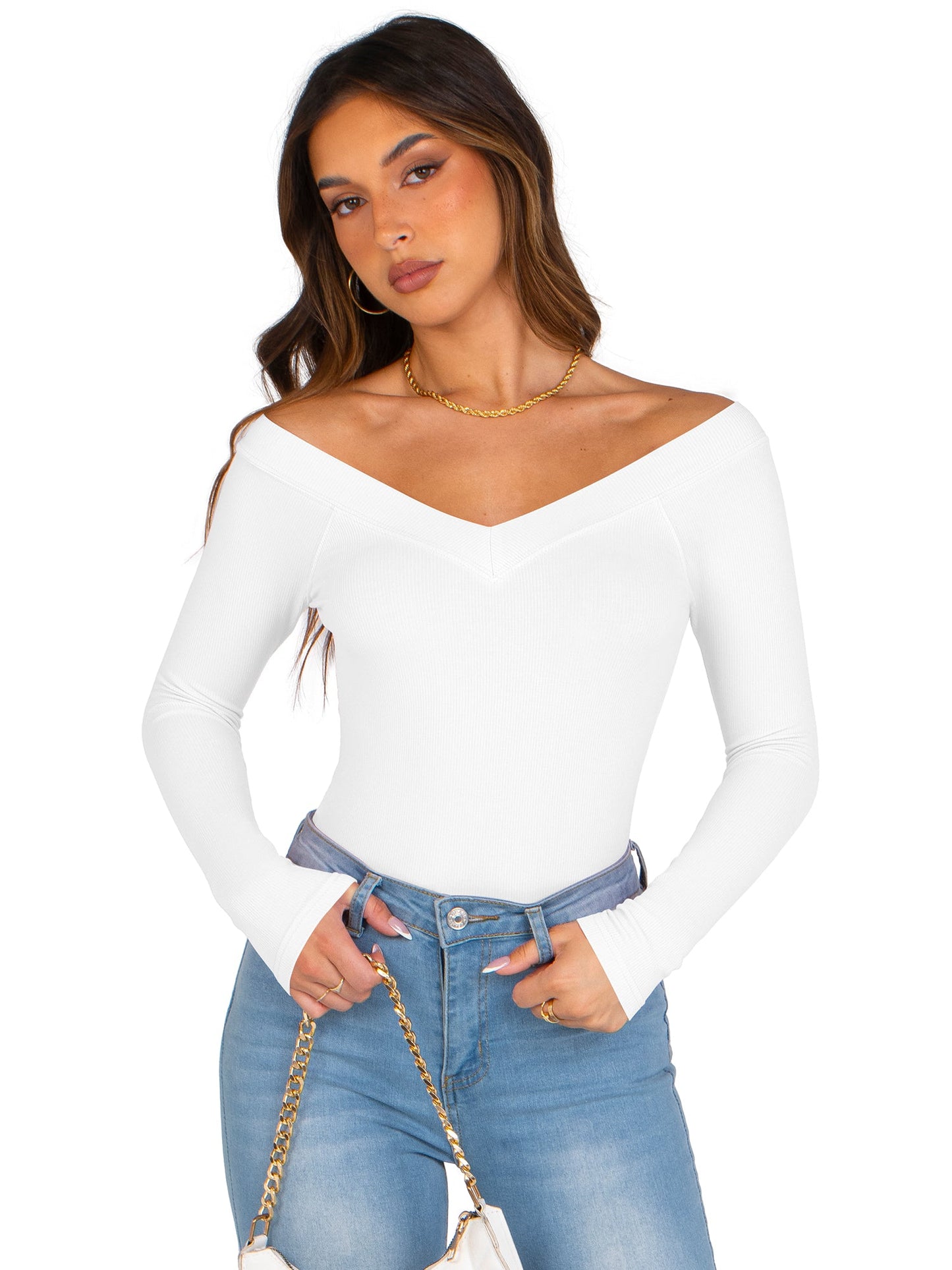 Y2K Long Shoulder Ribbed Knit Slim Shirts