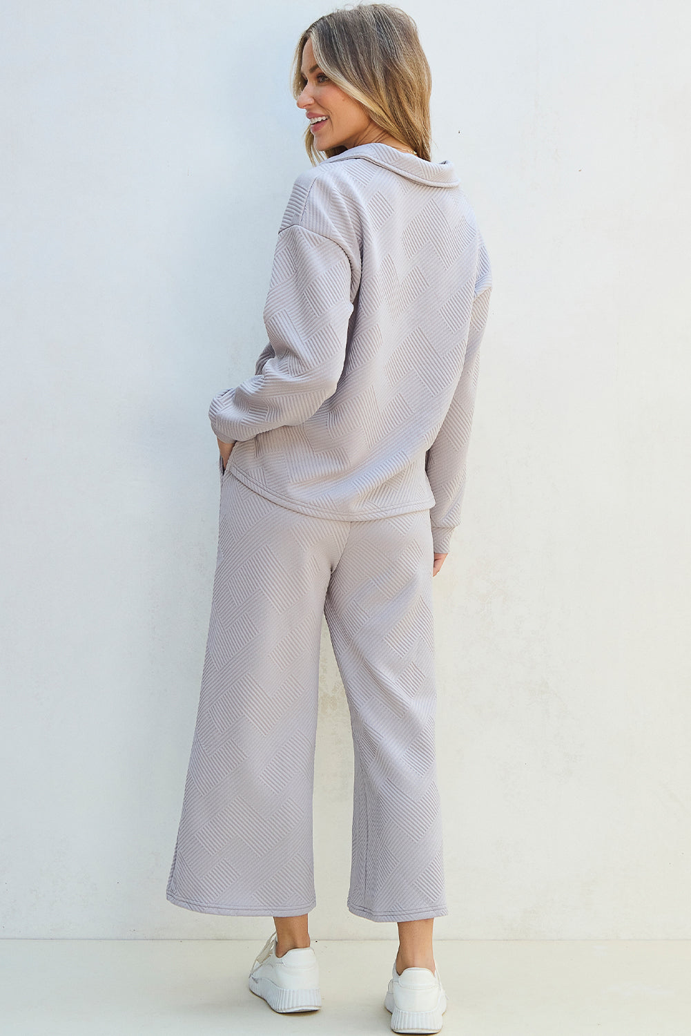 Textured Top and Wide Leg Pants Set