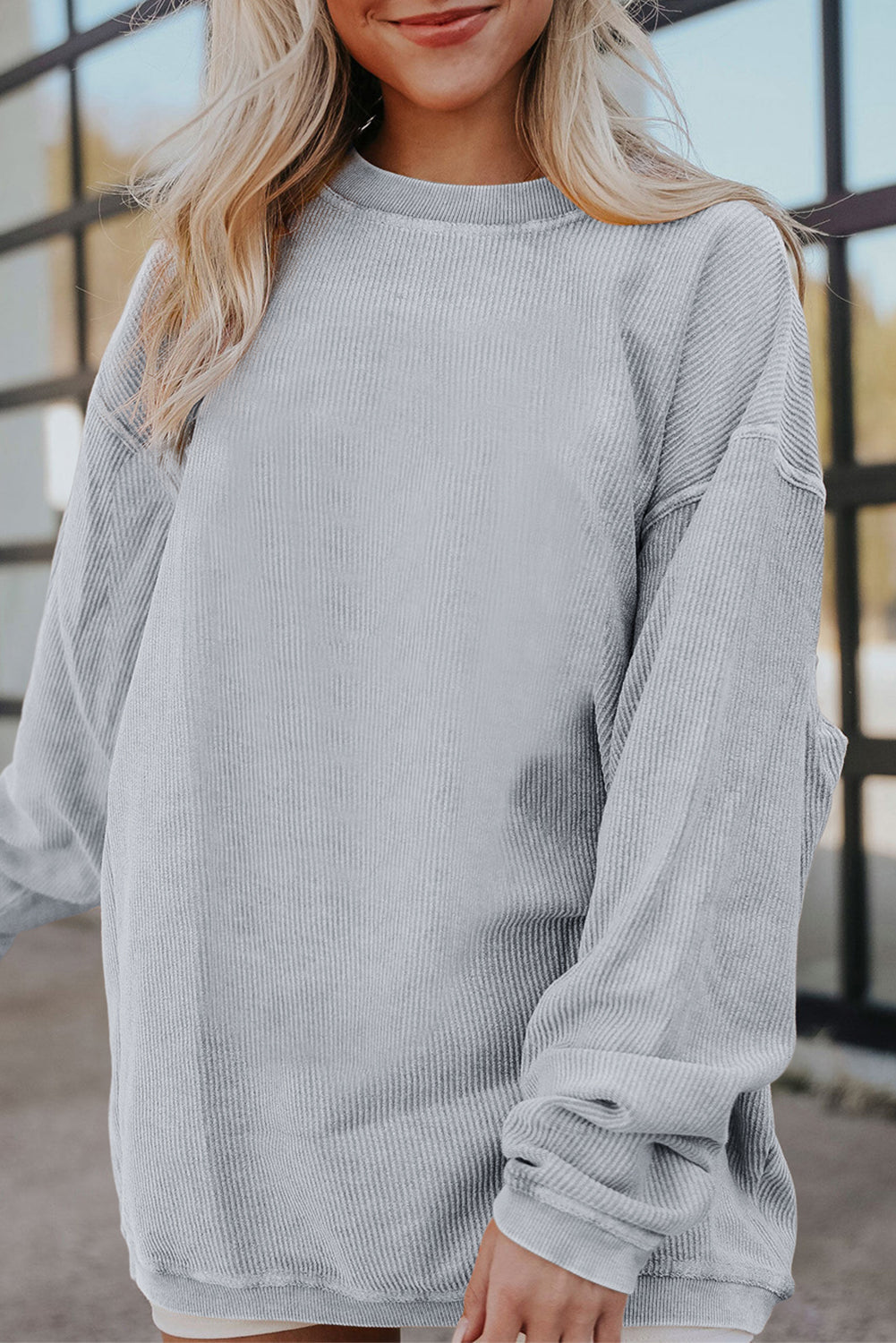 Ribbed Corded Oversized Sweatshirt