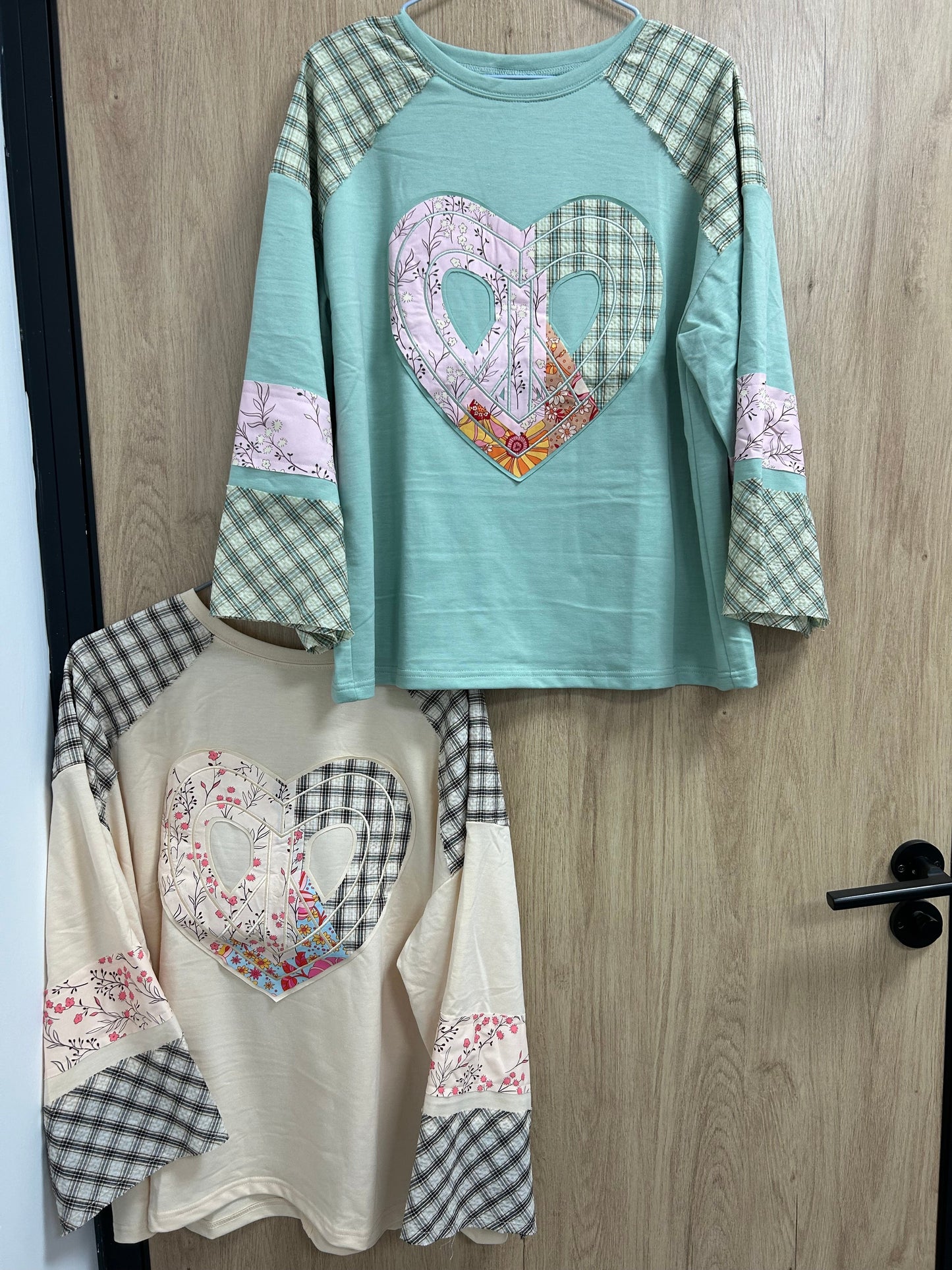 Floral Peace Heart Graphic Wide Sleeve Top