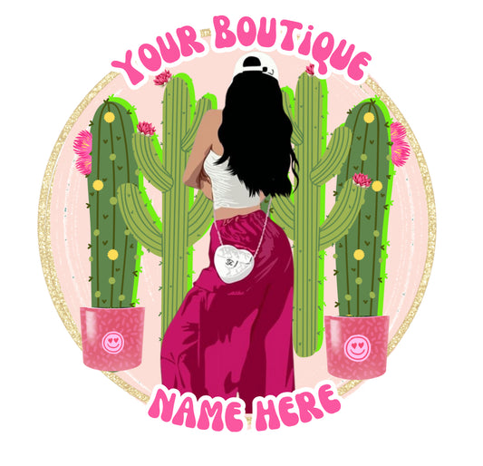 Premade Brown Hair Gal & Cactus Logo