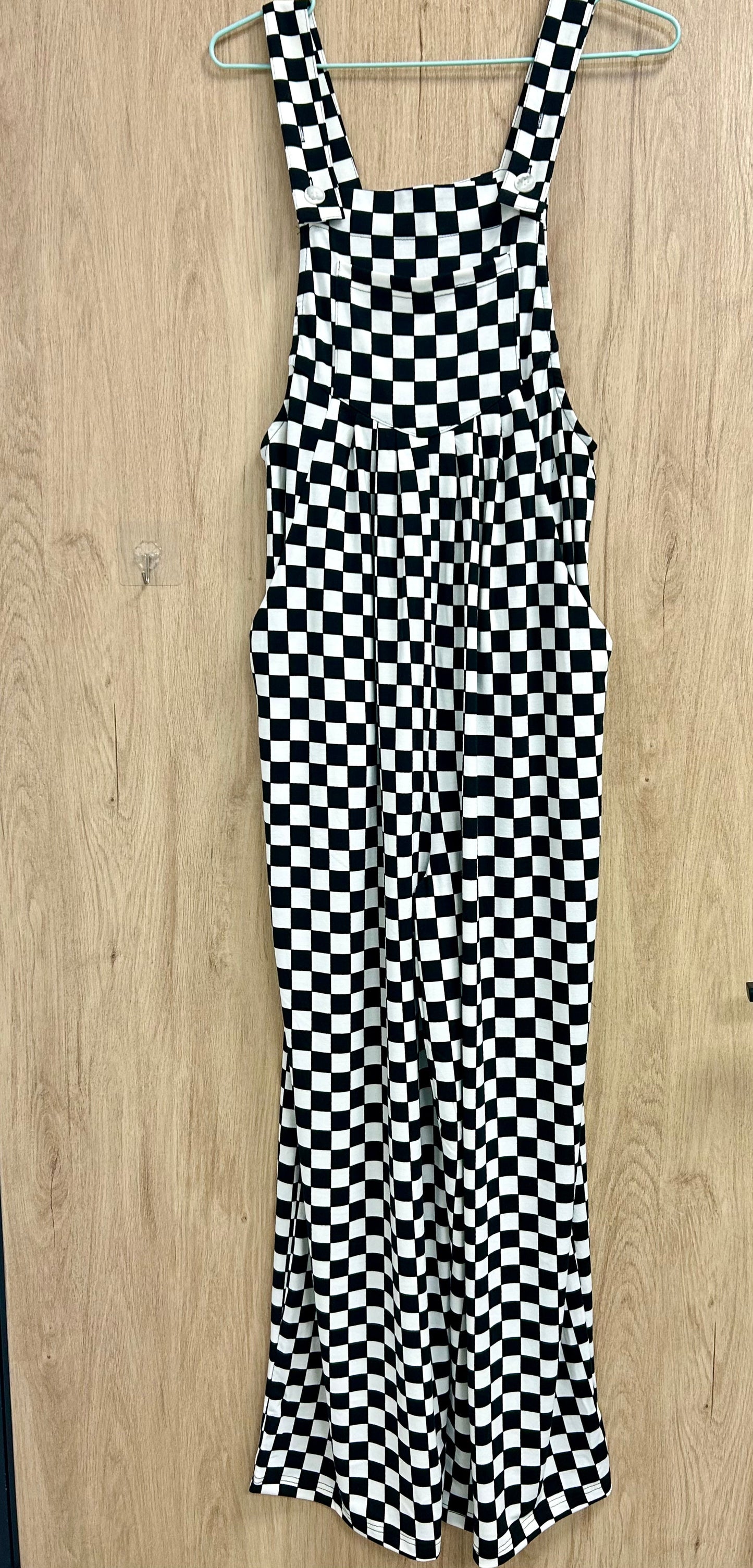 Checkered Pocketed Wide Leg Jumpsuit