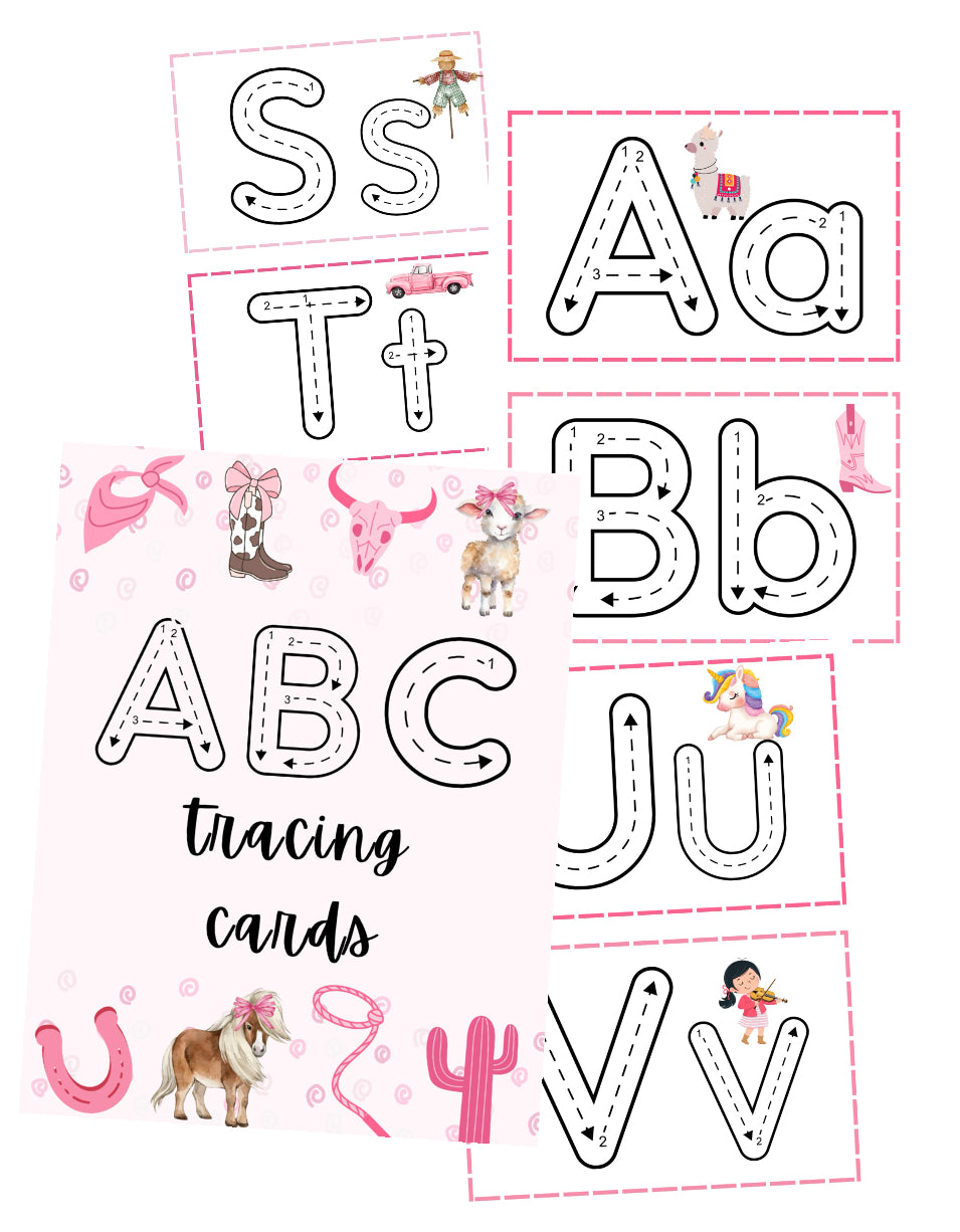 Cowgirl ABC tracing cards