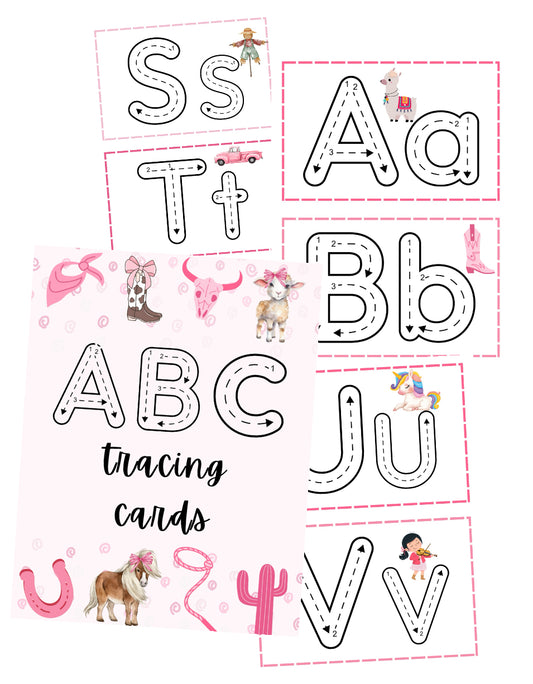 Cowgirl ABC tracing cards