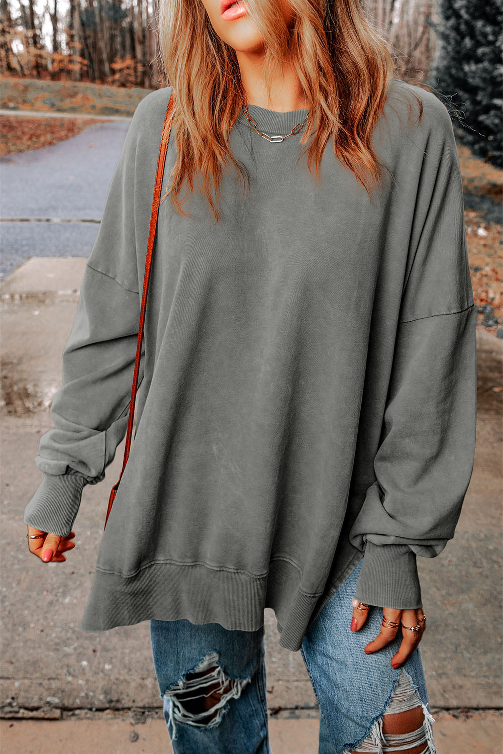 Ribbed Trim Oversized Sweatshirt