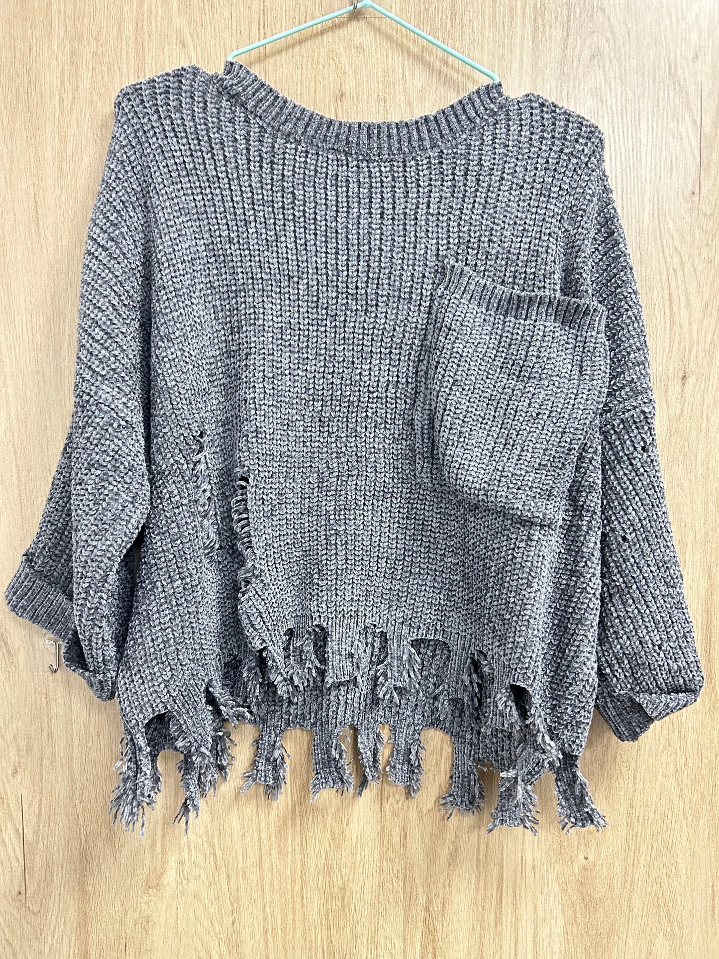 Ripped Raw Hem Chunky Sweater