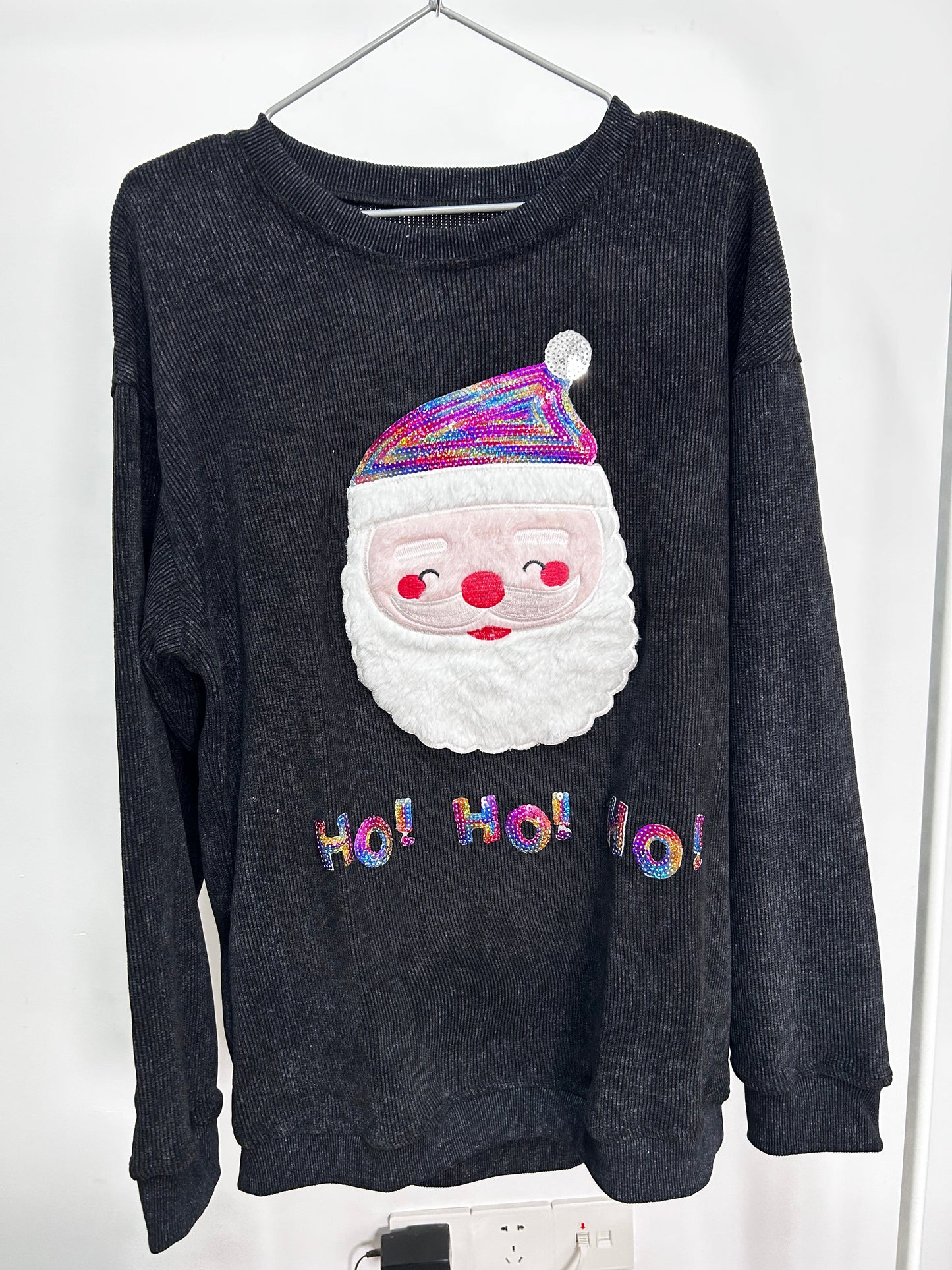 Sequined Santa Claus Corded Sweatshirt