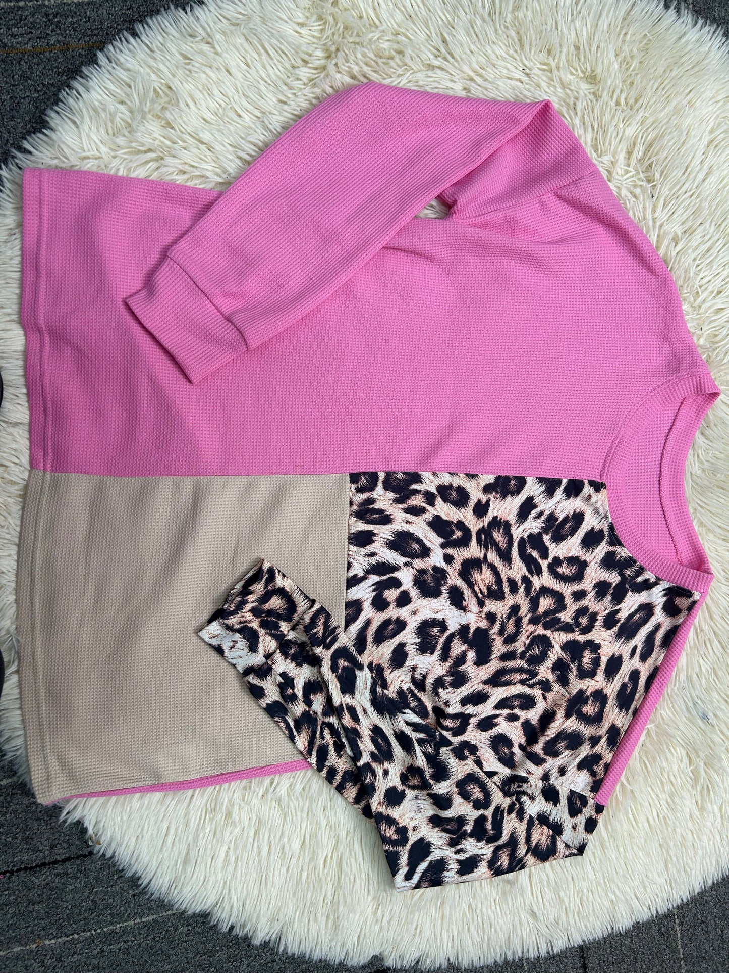 Leopard Colorblock Waffle Knit Top