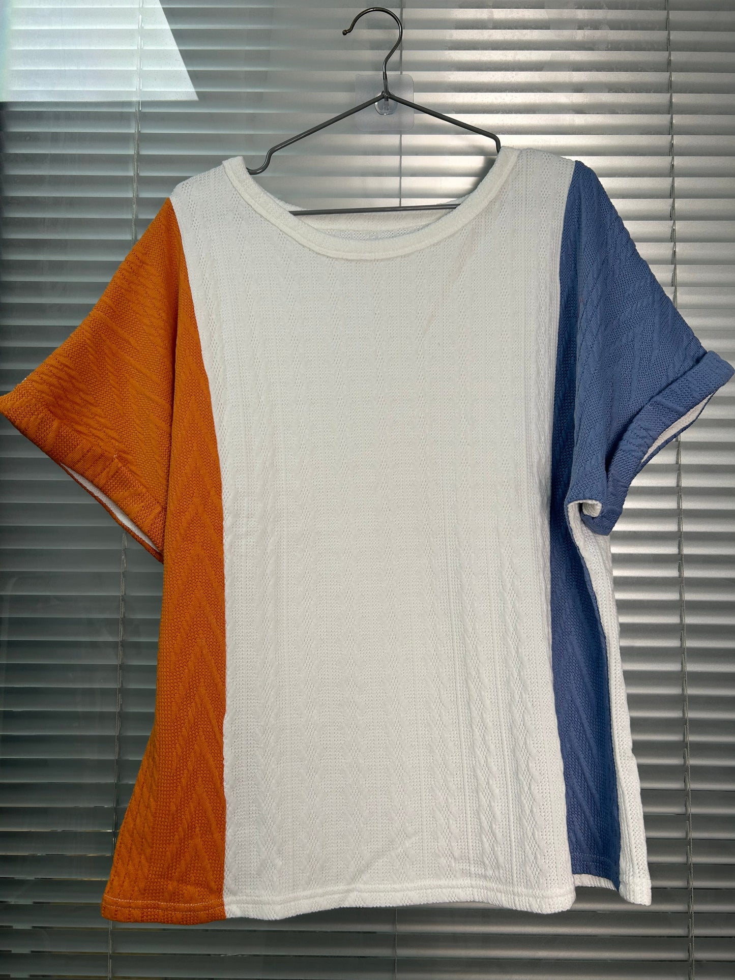 Textured Color Block Loose Fit T Shirt