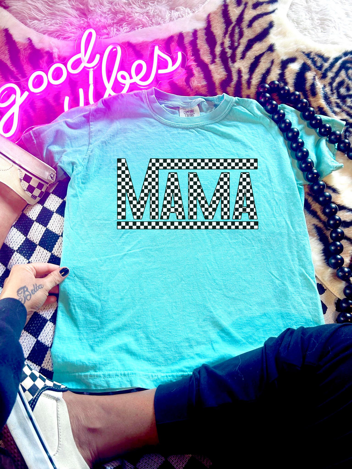 Mama Checkered Tee - Neons