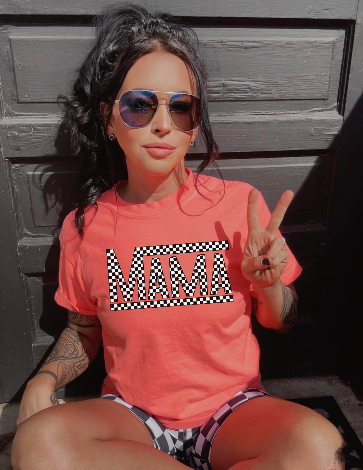 Mama Checkered Tee - Neons