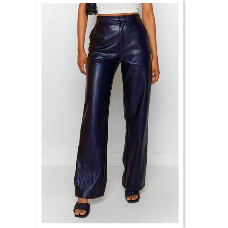 PU Leather Wide-leg Pants