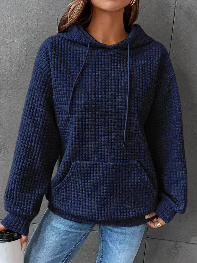 Waffle Hooded Long-sleeved Sweatshirt