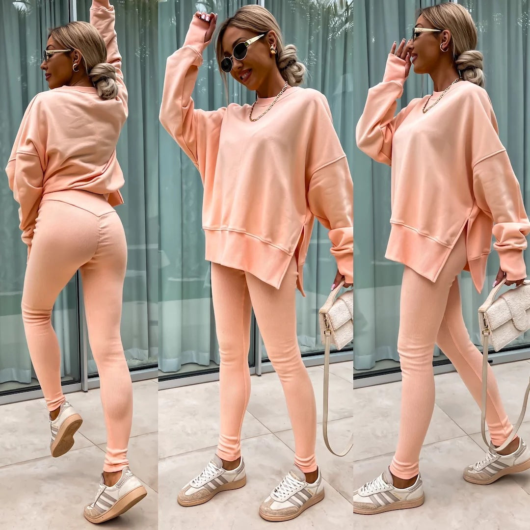 Solid Sweatshirt + Leggings Set