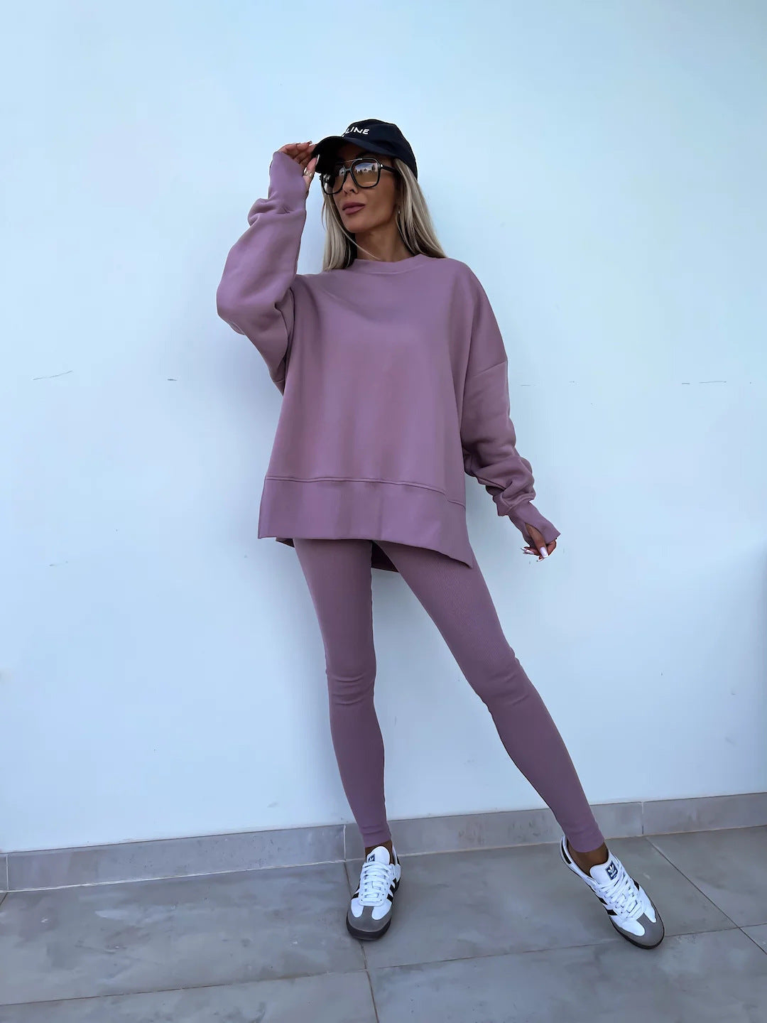 Solid Sweatshirt + Leggings Set