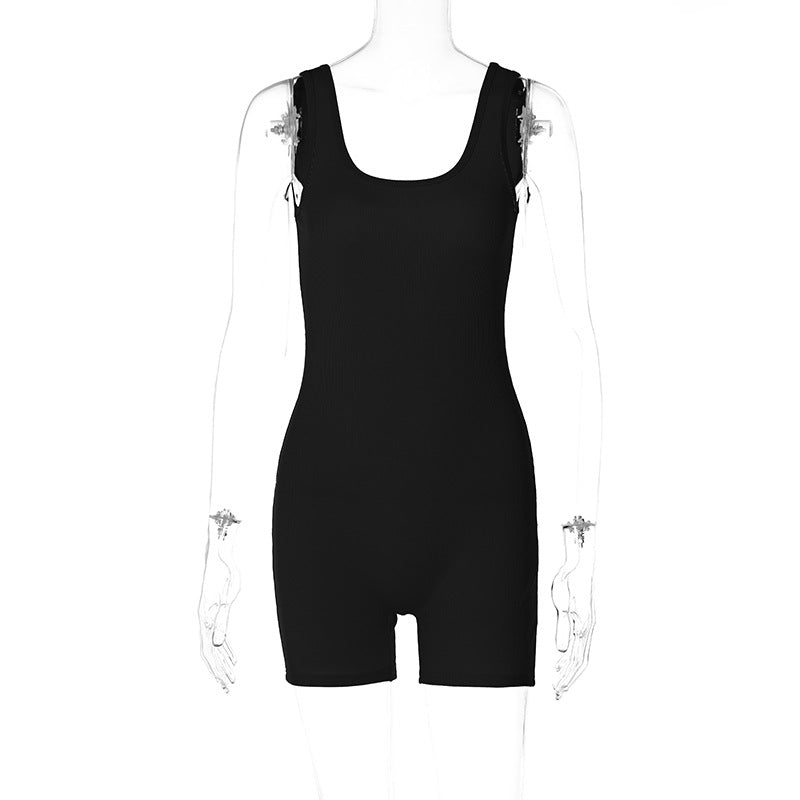 Solid U-neck Romper