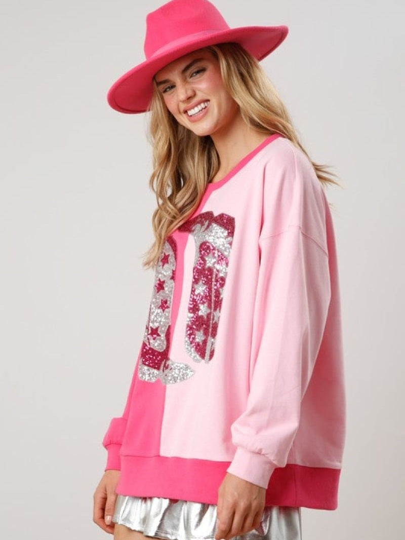 Pink Boots Sequin Sweatshirt