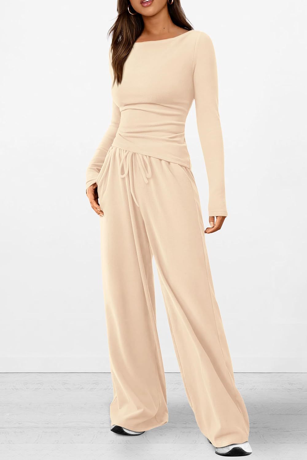 Solid Asymmetric T-Shirt + Wide Leg Pants Set