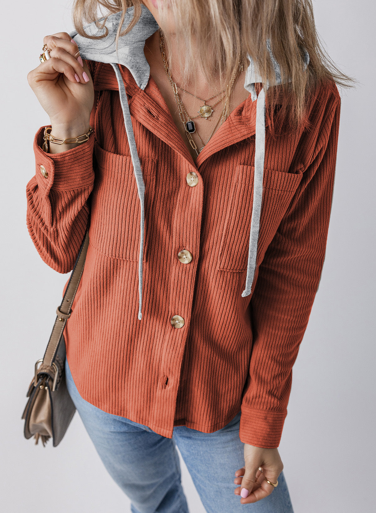 Drawstring Hooded Corduroy Jacket