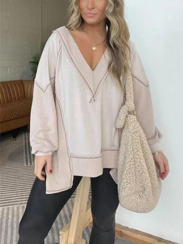 Solid Color V-neck Knitted Top