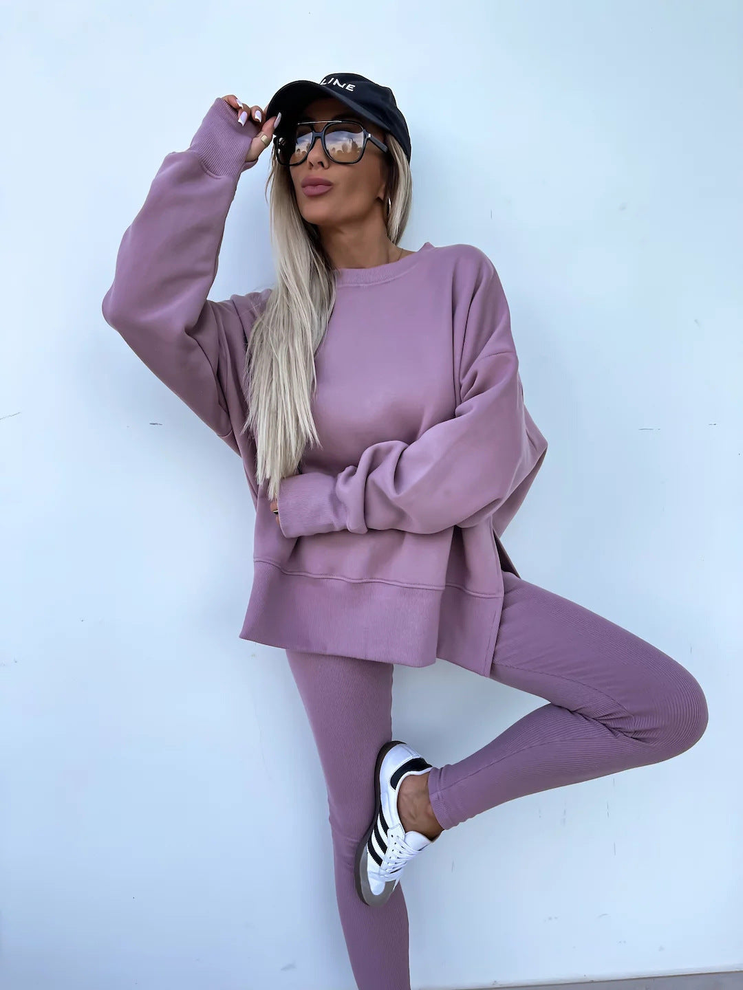 Solid Sweatshirt + Leggings Set