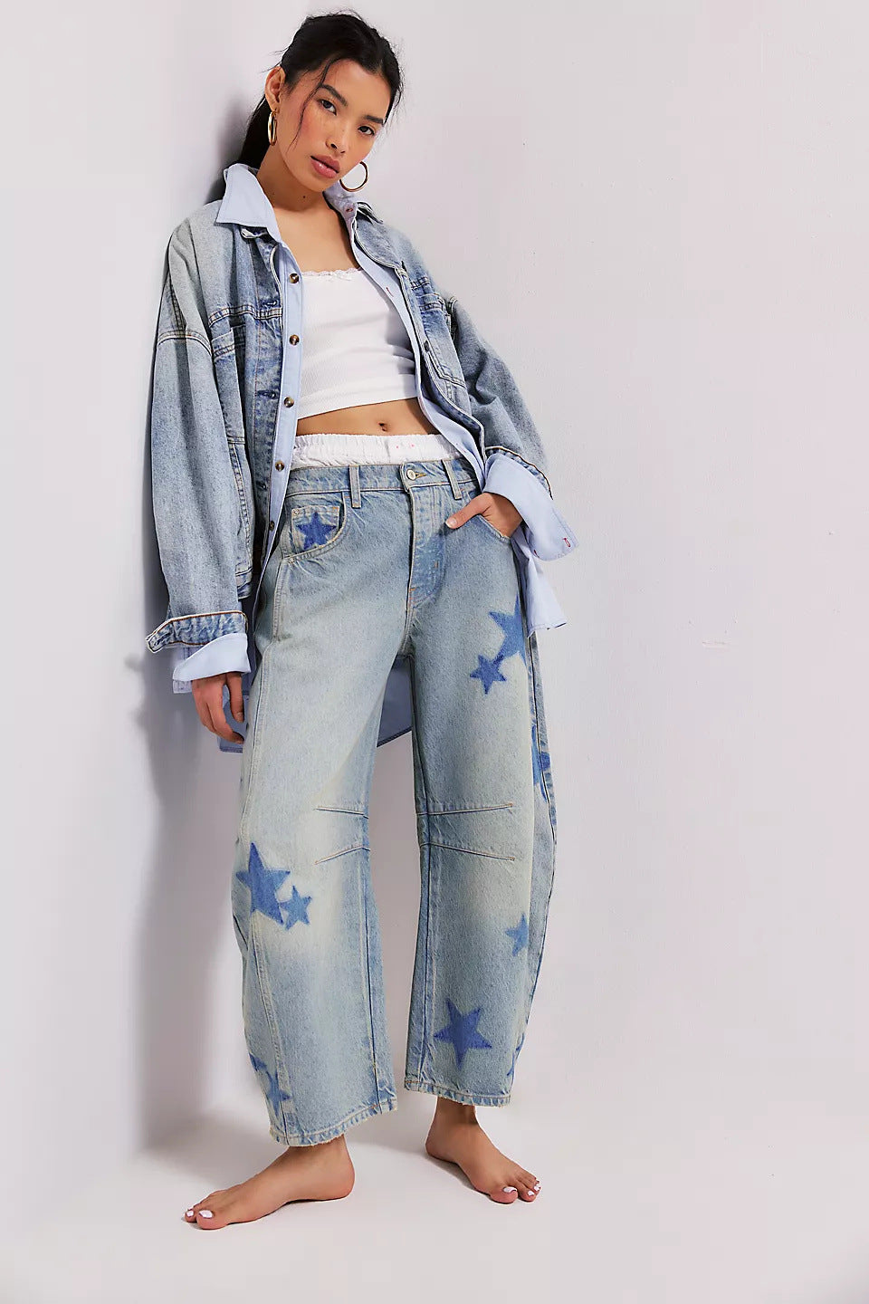 Print Washed Casual Jeans