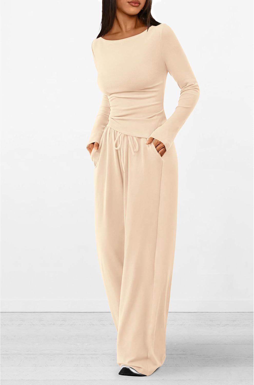 Solid Asymmetric T-Shirt + Wide Leg Pants Set