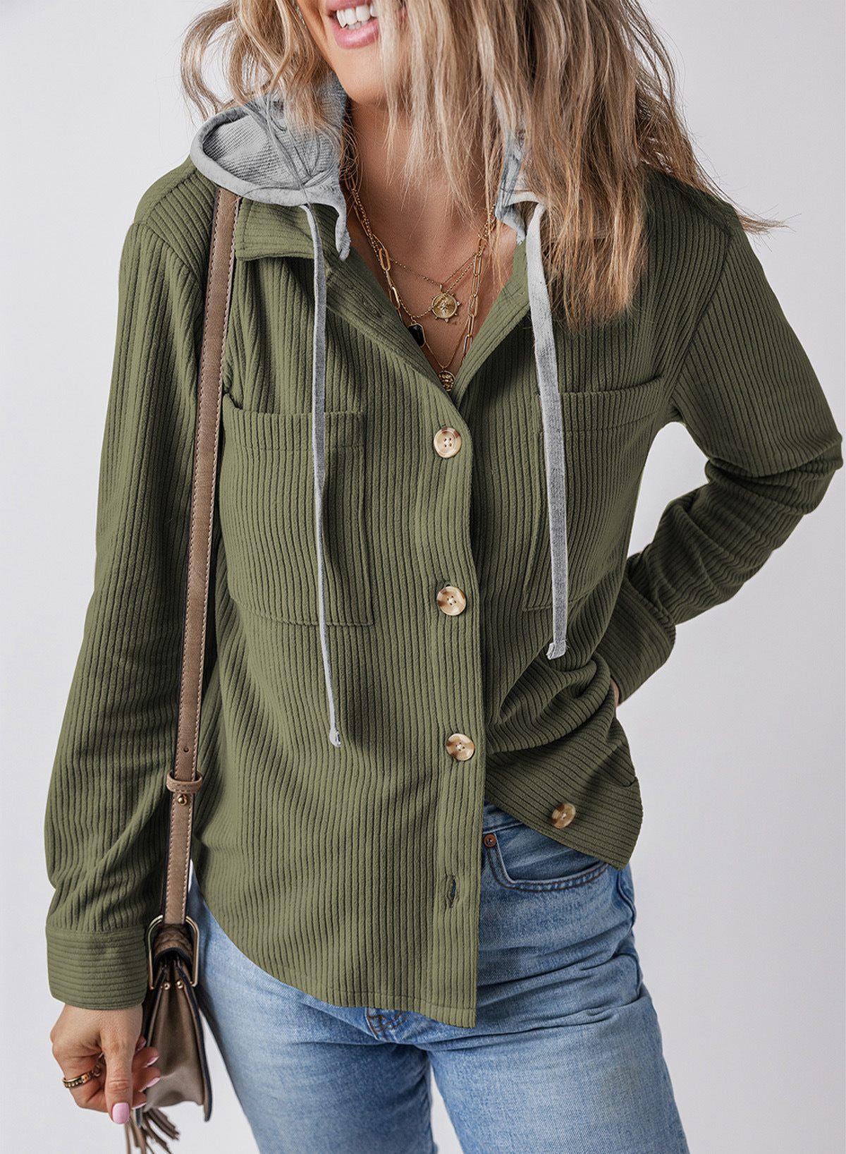 Drawstring Hooded Corduroy Jacket