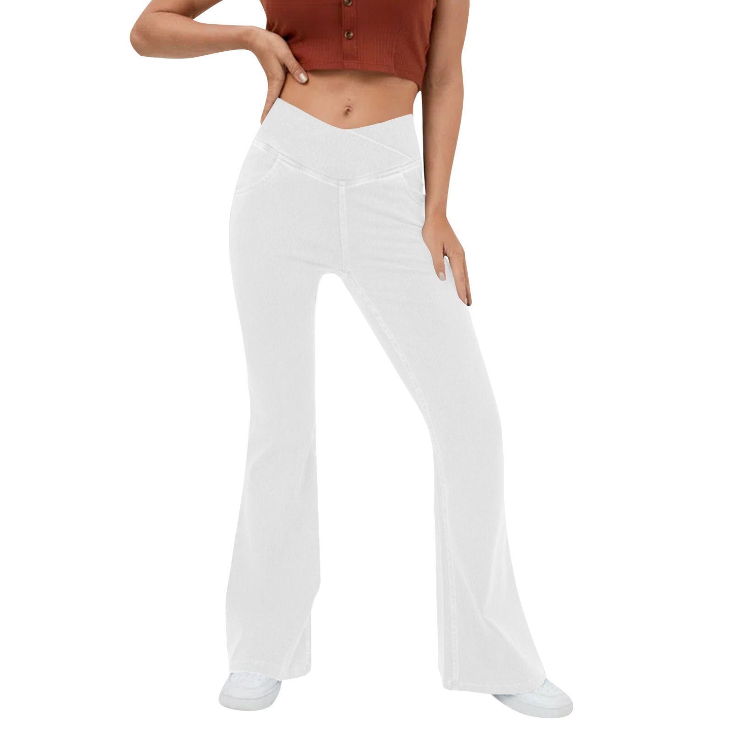 High Waisted Crossover Pocket Flare Jeans