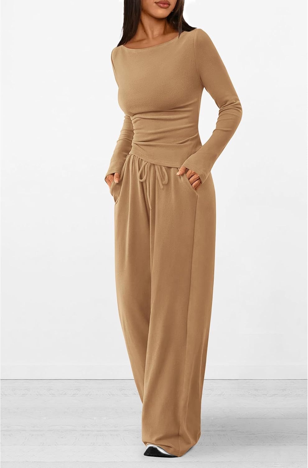 Solid Asymmetric T-Shirt + Wide Leg Pants Set