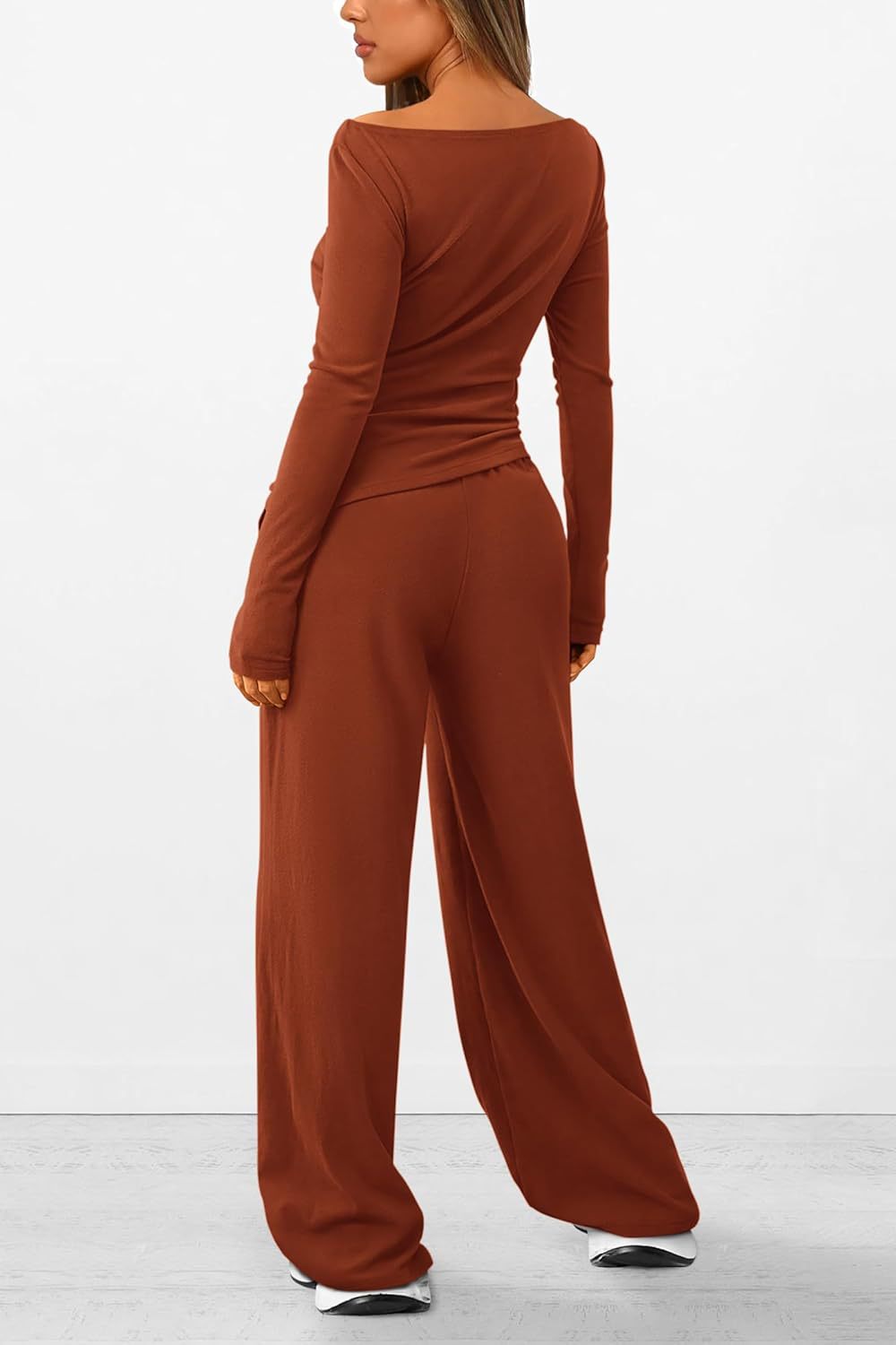 Solid Asymmetric T-Shirt + Wide Leg Pants Set