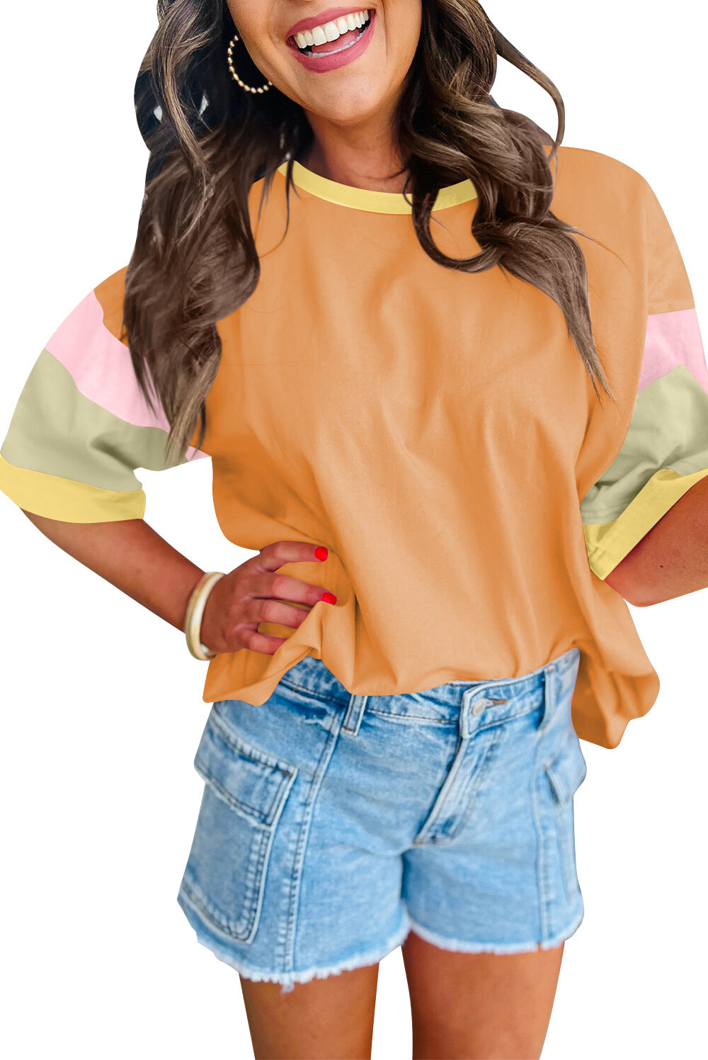Color Block Stitching Sleeve Top