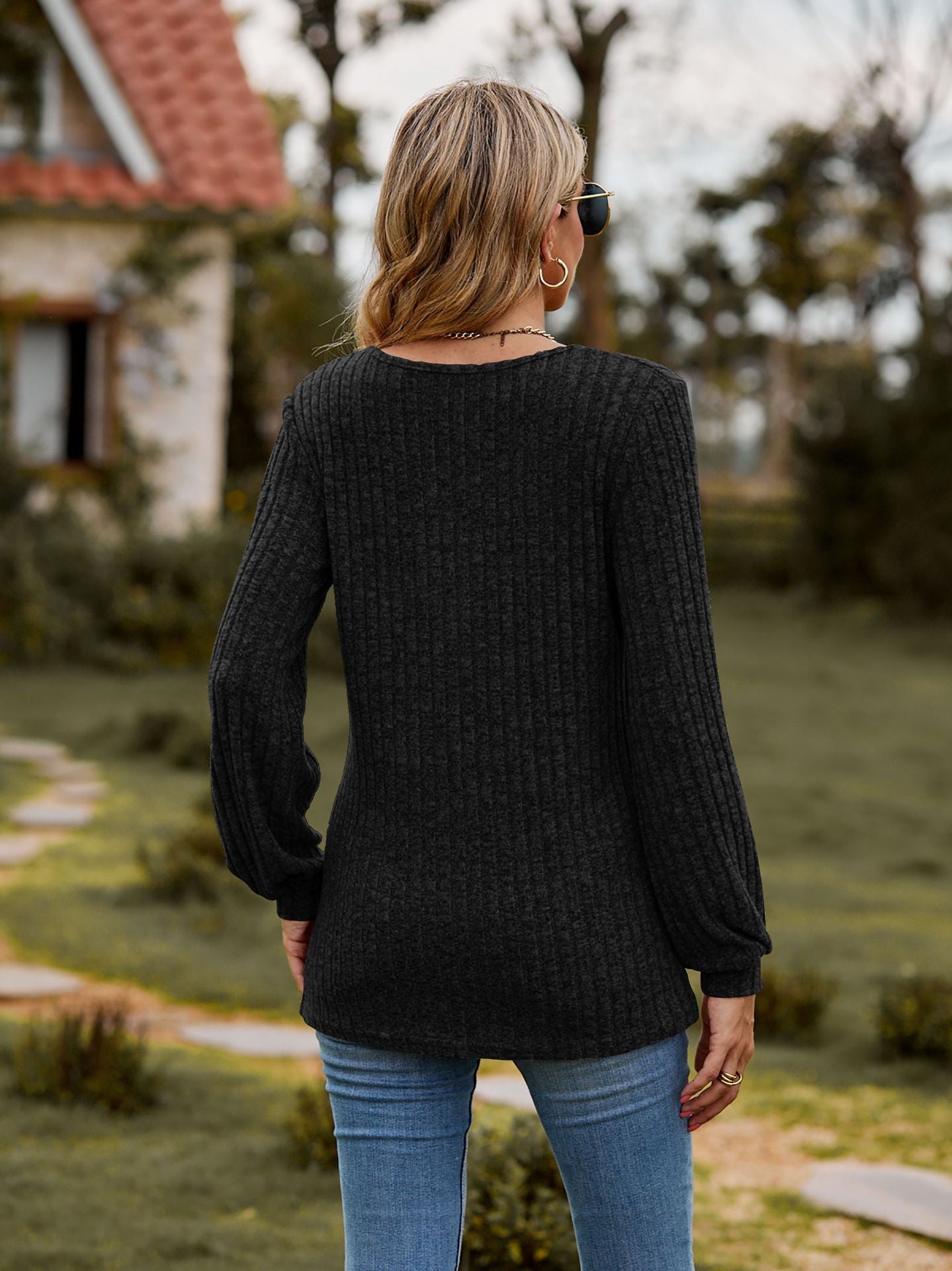 Round Neck Ribbed Brushed T-shirt