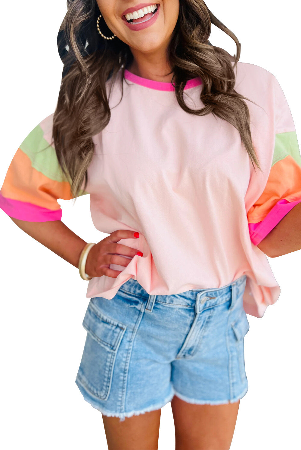 Color Block Stitching Sleeve Top